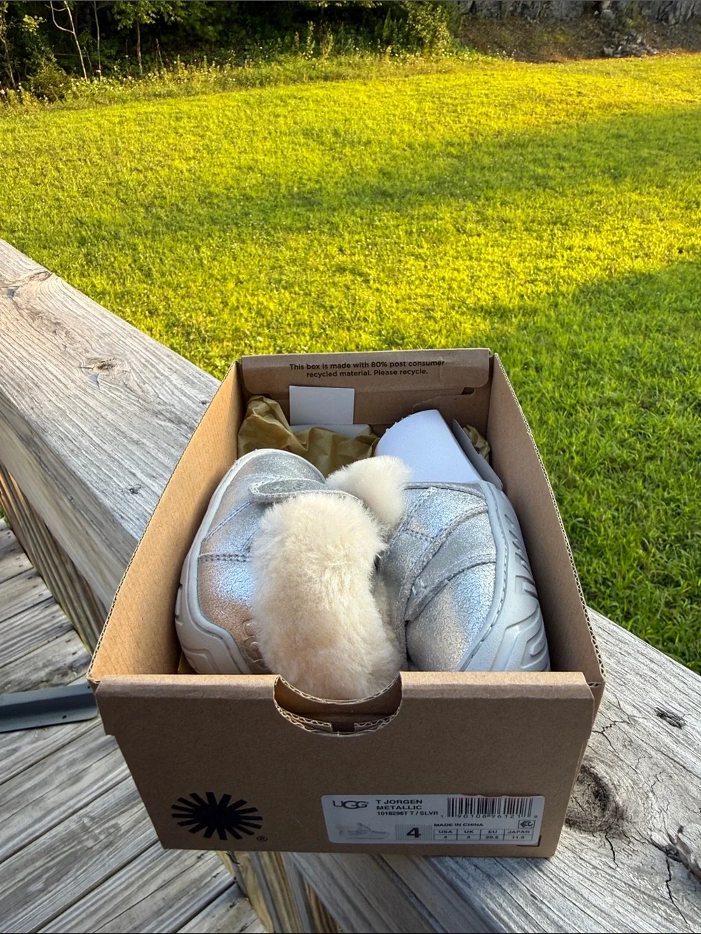 UGG Kids Metallic Silver Faux-Fur Velcro Booties